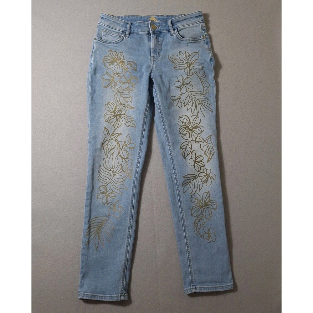 Tommy Bahama  Slim Boyfriend Jean Womens 26X29 Floral Hawaiian Embrodiey Stretch